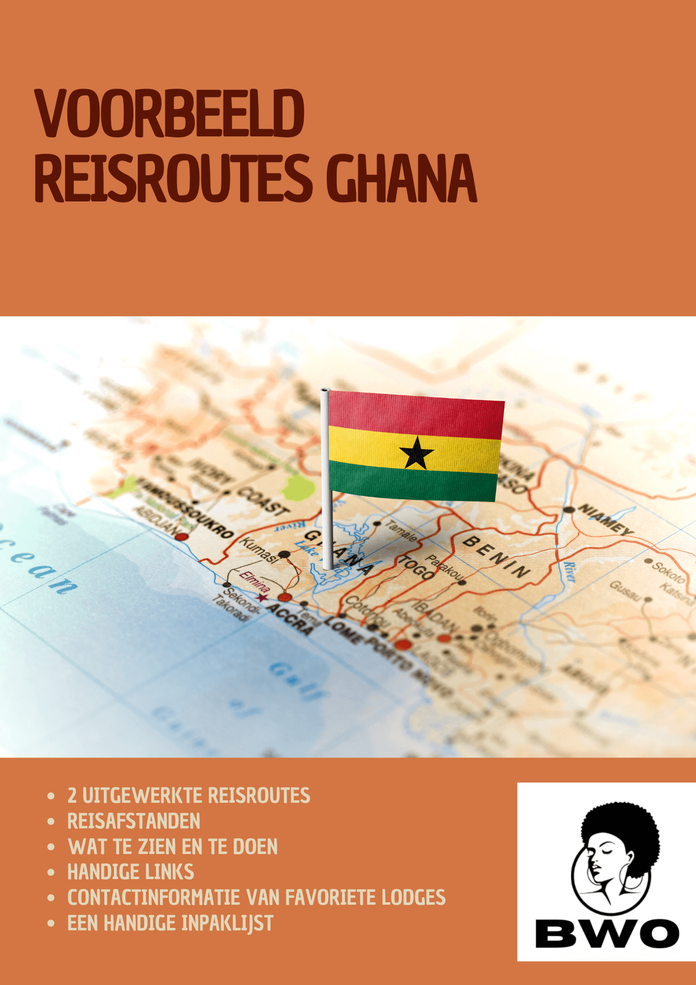 voorblad van het gratis e book met 2 uitgewerkte reisroutes voor Ghana