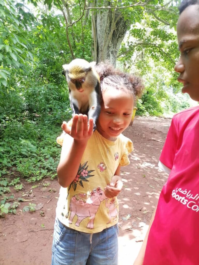 Aapjes voeren in Ghana